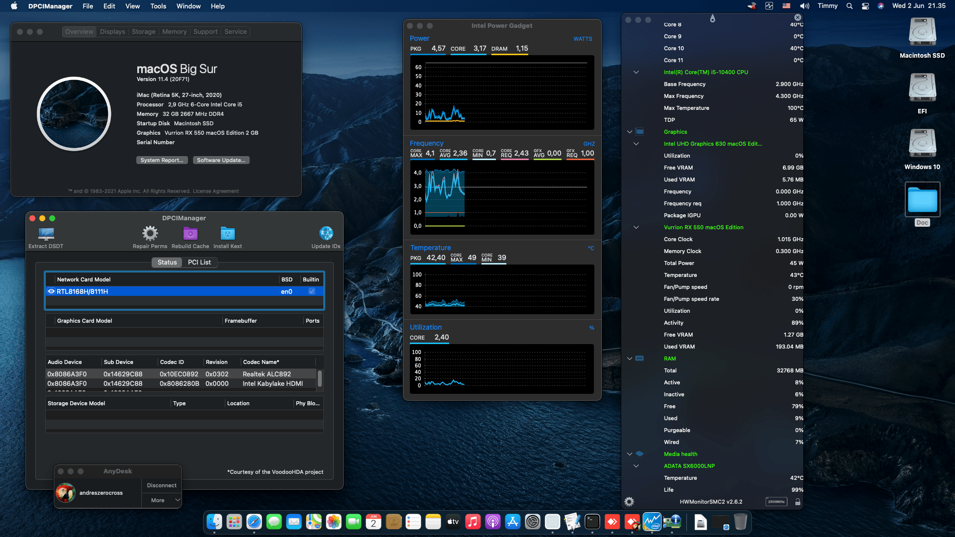 Success Hackintosh macOS Big Sur 11.4 Build 20F71 in MSI B460M Pro + Intel Core i5 10400 + Vurrion RX 550
